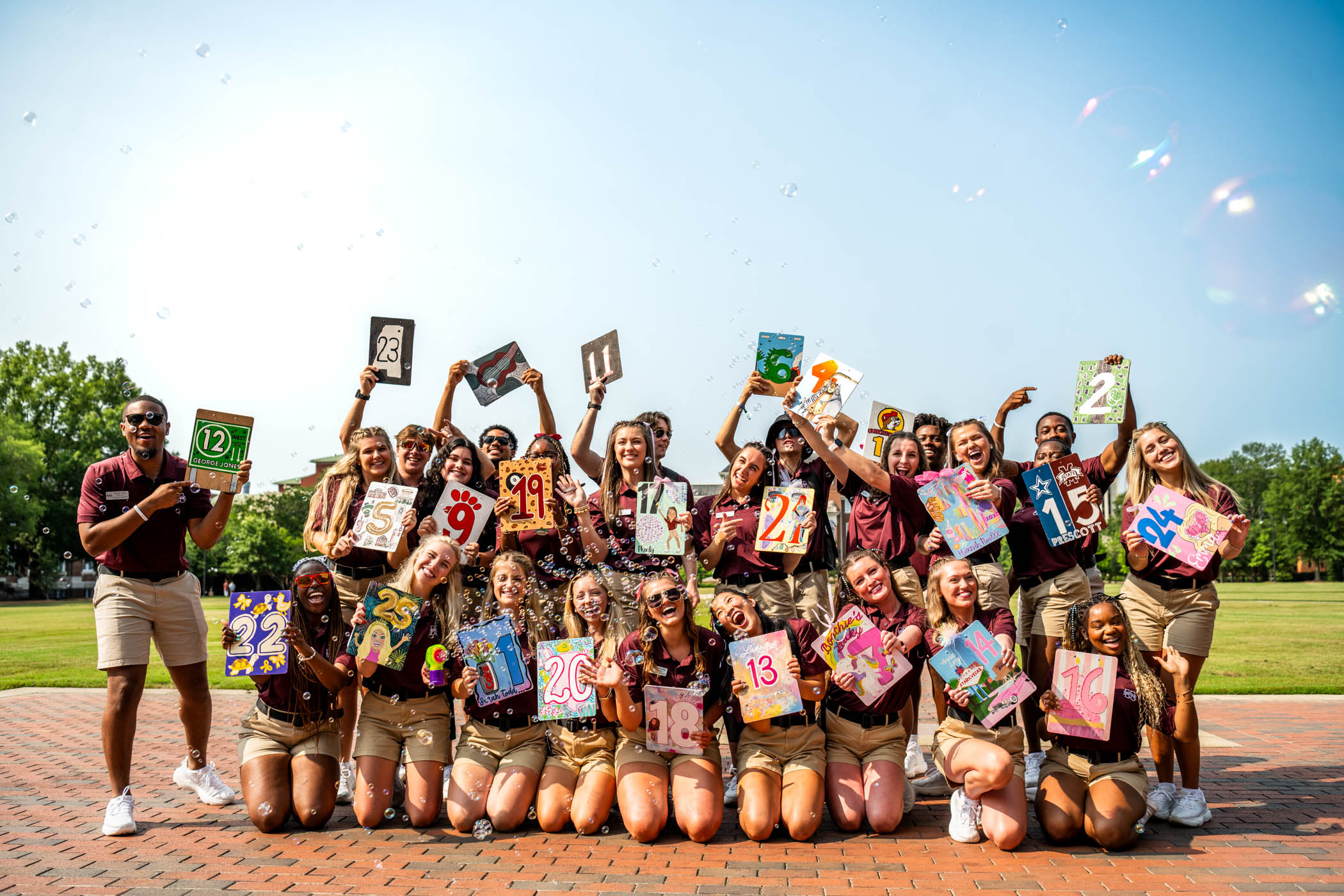 MSU’s Orientation Leaders are all smiles as they show off their hand-painted clipboards—an OL tradition—outside Lee Hall, ready to welcome new Bulldogs to the first transfer orientation session of the summer.