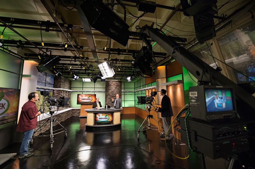 tv studio set with cameras
