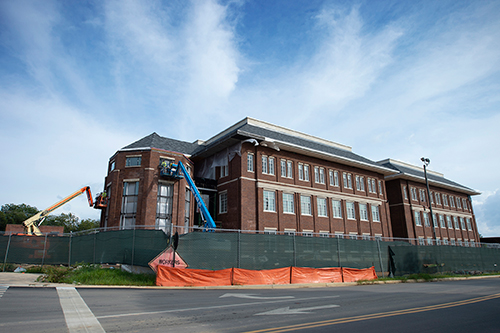 A brick building under construction is nearly complete. It is the $34 million, 70,000-square-foot Richard A. Rula Engineering and Science Complex at Mississippi State University. 